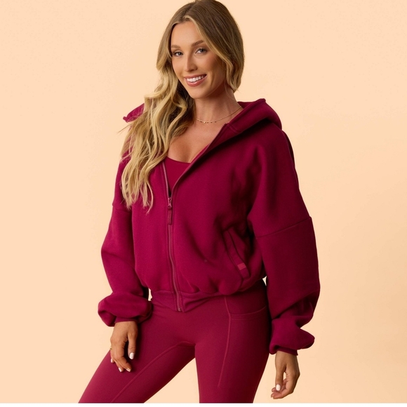 Blogilates Tops - Target Blogilates Marshmallow Full Zip Hooded Sweatshirt Burgundy